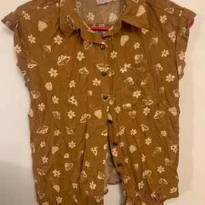 No Boundaries Brown Mushroom Pattern Button Up Size XS